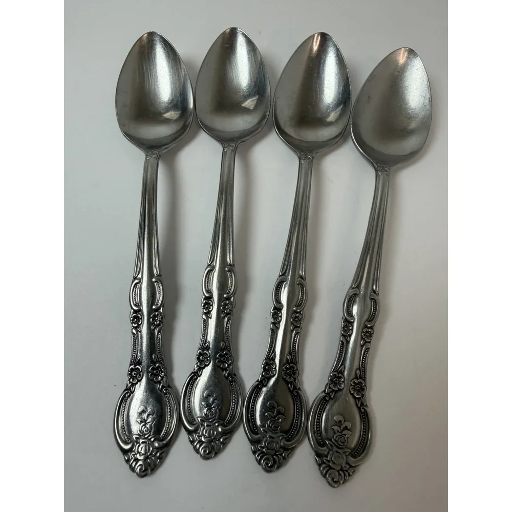 Marseilles Stainless Flatware 4 Teaspoons Floral Vintage Japan